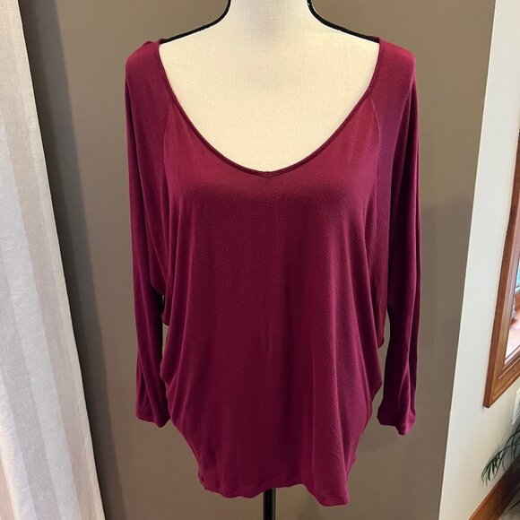 Express Burgundy Oversize Blouse with Low cut front & back, Size Medium - Picture 1 of 4